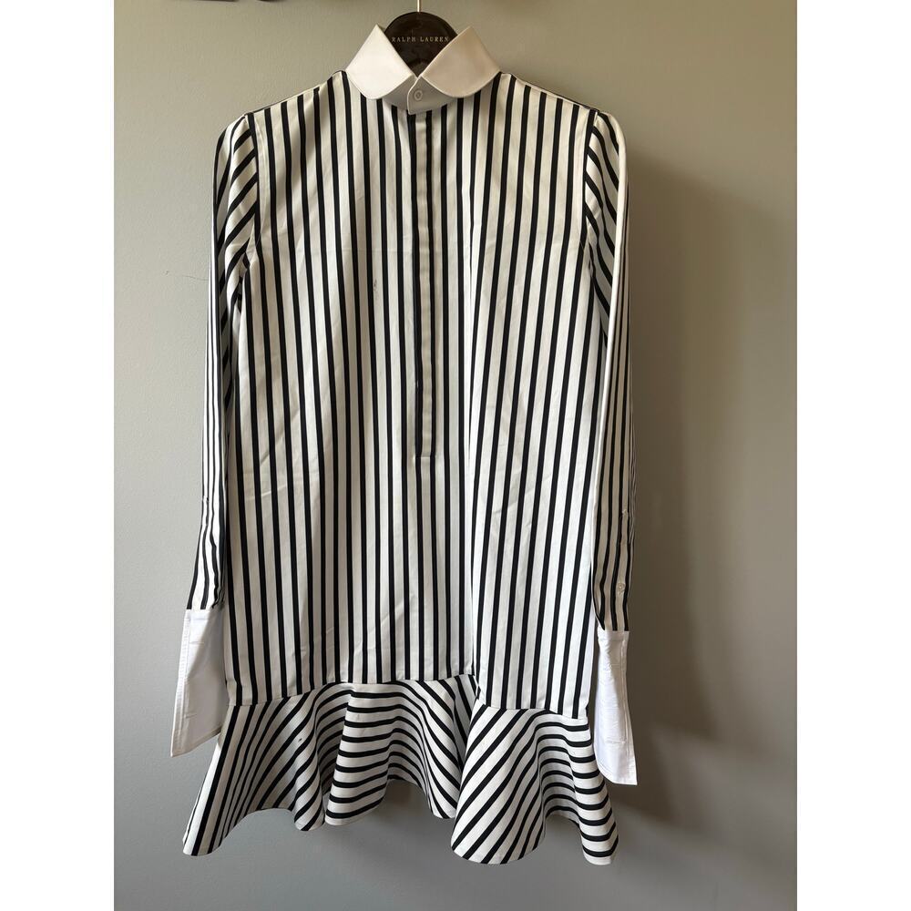 Ralph Lauren Collection Striped Mini Shirt Dress Runway Black White Collared 6 - Picture 9 of 16